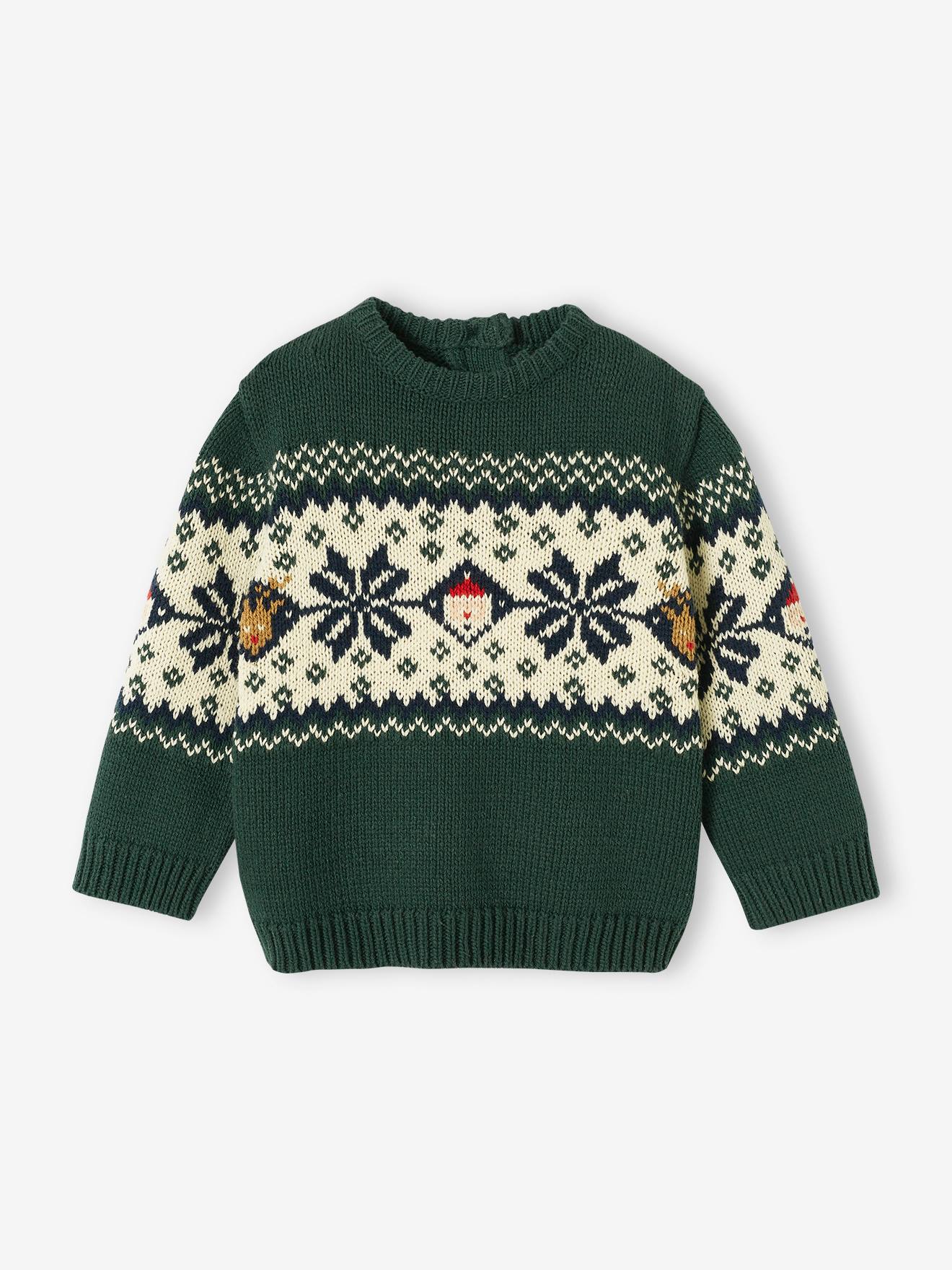 Christmas Special Jacquard Knit Jumper for Babies, Family Capsule Collection fir green