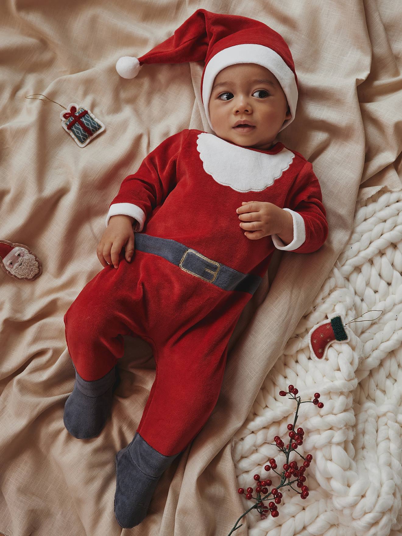 Christmas Velour Sleepsuit for Babies red
