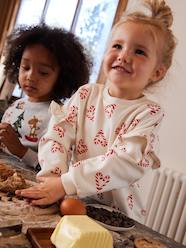 Girls-Christmas Special Sweatshirt with Candy Cane Glittery Hearts & Ruffled Sleeves for Girls