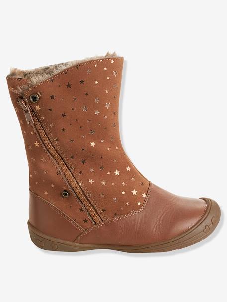 Girls' Leather Boots Black+Tan 