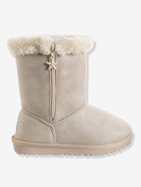 Girls' Boots with Fur BEIGE LIGHT METALISED+BLACK DARK SOLID+BROWN MEDIUM ALL OVER PRINTED+PINK LIGHT ALL OVER PRINTED 