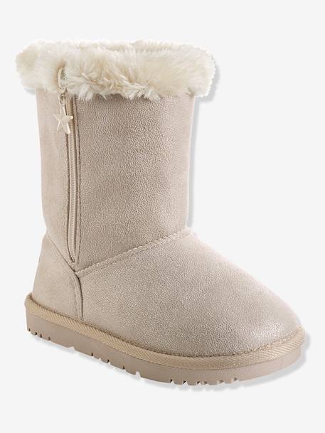Girls' Boots with Fur BEIGE LIGHT METALISED+BLACK DARK SOLID+BROWN MEDIUM ALL OVER PRINTED+PINK LIGHT ALL OVER PRINTED 
