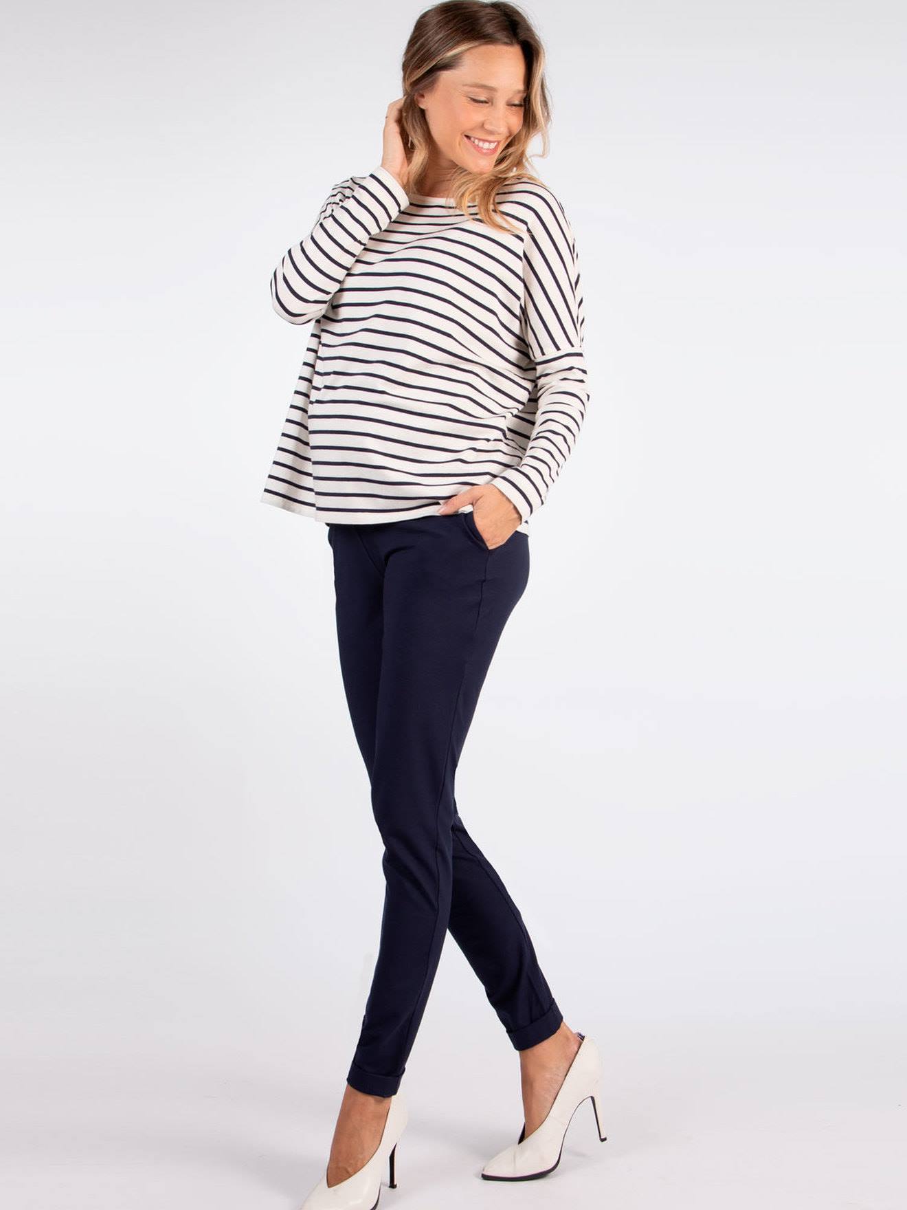 Jersey Knit Maternity Trousers with High Belly Band, Clement by ENVIE DE FRAISE navy blue