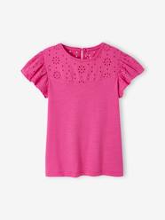 Girls-T-Shirt for Girls, with Broderie Anglaise and Ruffled Sleeves