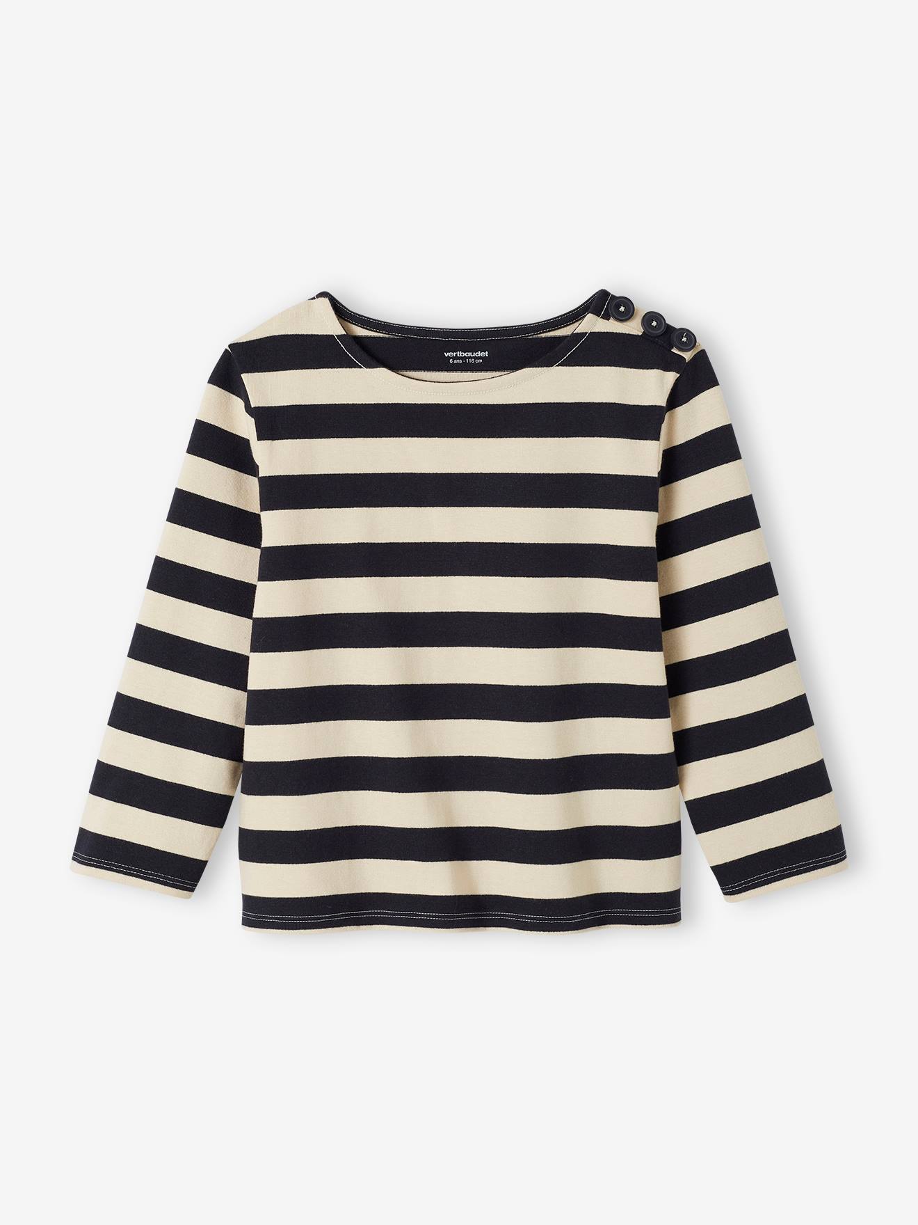 Sailor-Like Top, Long Sleeves, for Girls striped grey