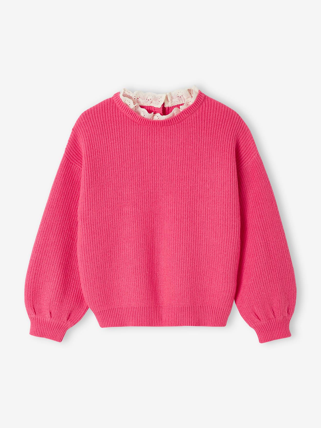 Loose-Fitting Jumper with Fancy Collar for Girls sweet pink