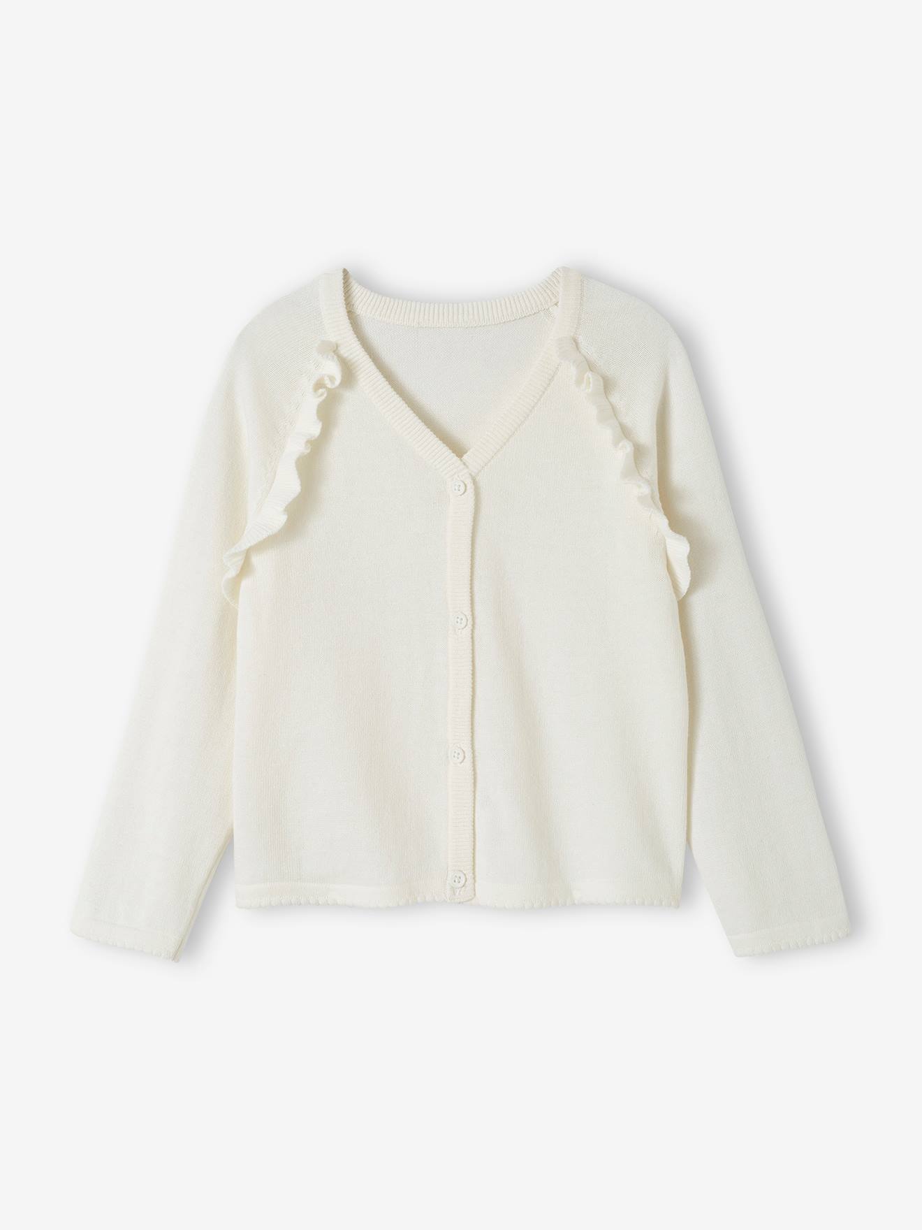 Cardigan with Ruffles for Girls ecru