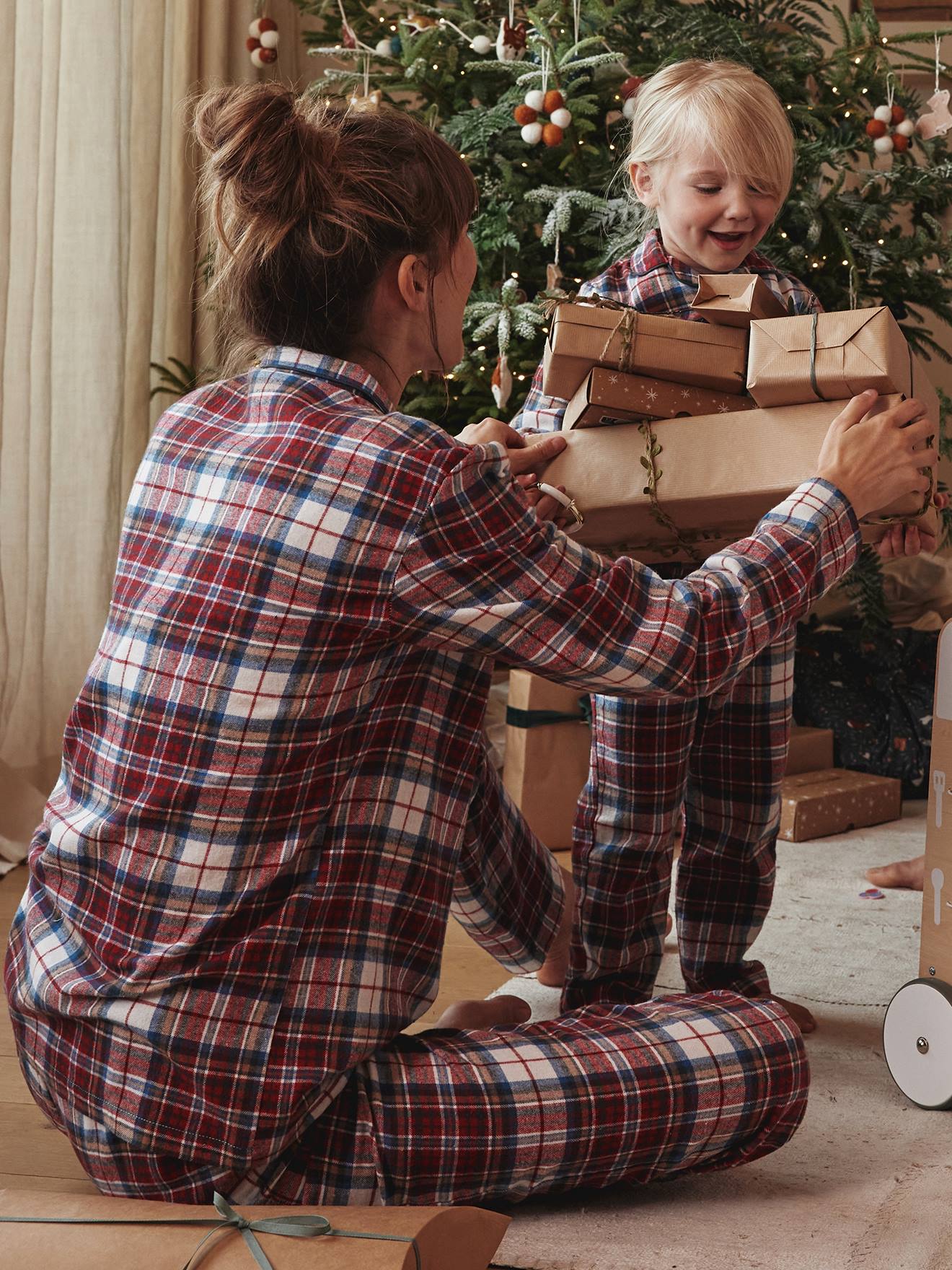 Flannel Pyjamas for Adults, "Happy Family" Capsule Collection chequered red
