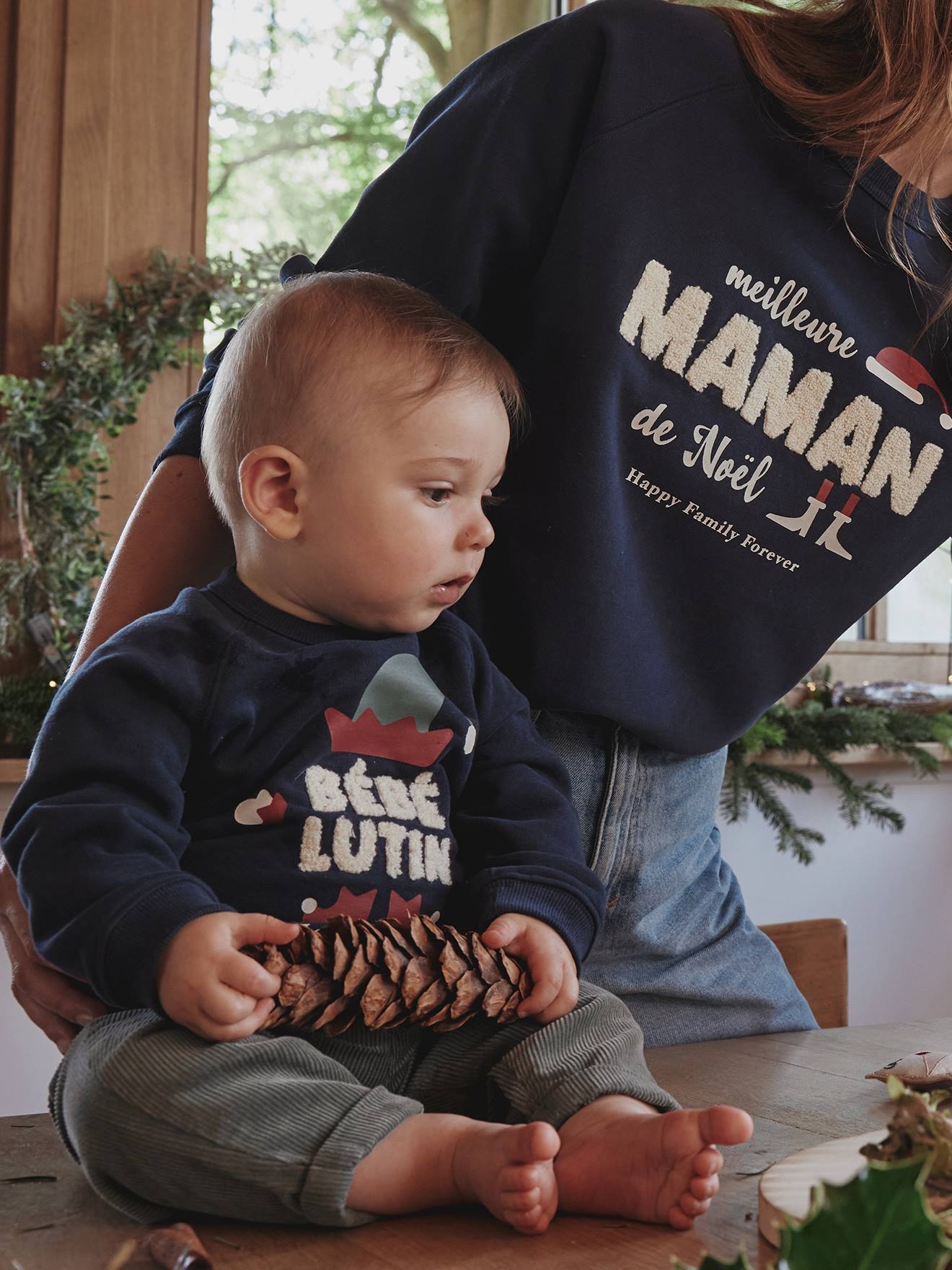 Christmas Special Sweatshirt, "Happy Family Forever" Capsule Collection, for Babies navy blue