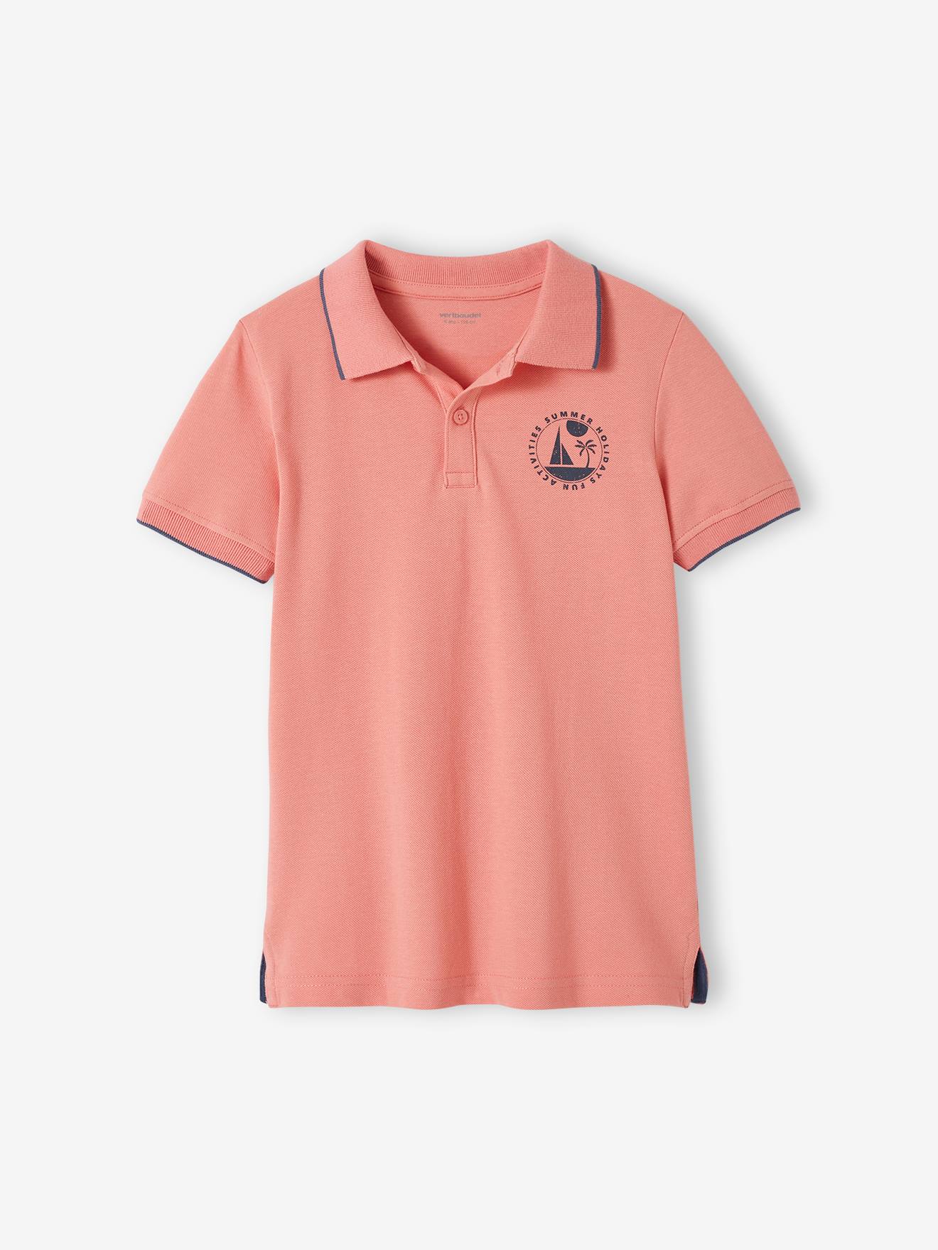 Polo Shirt in Pique Knit with Motif on the Breast for Boys old rose