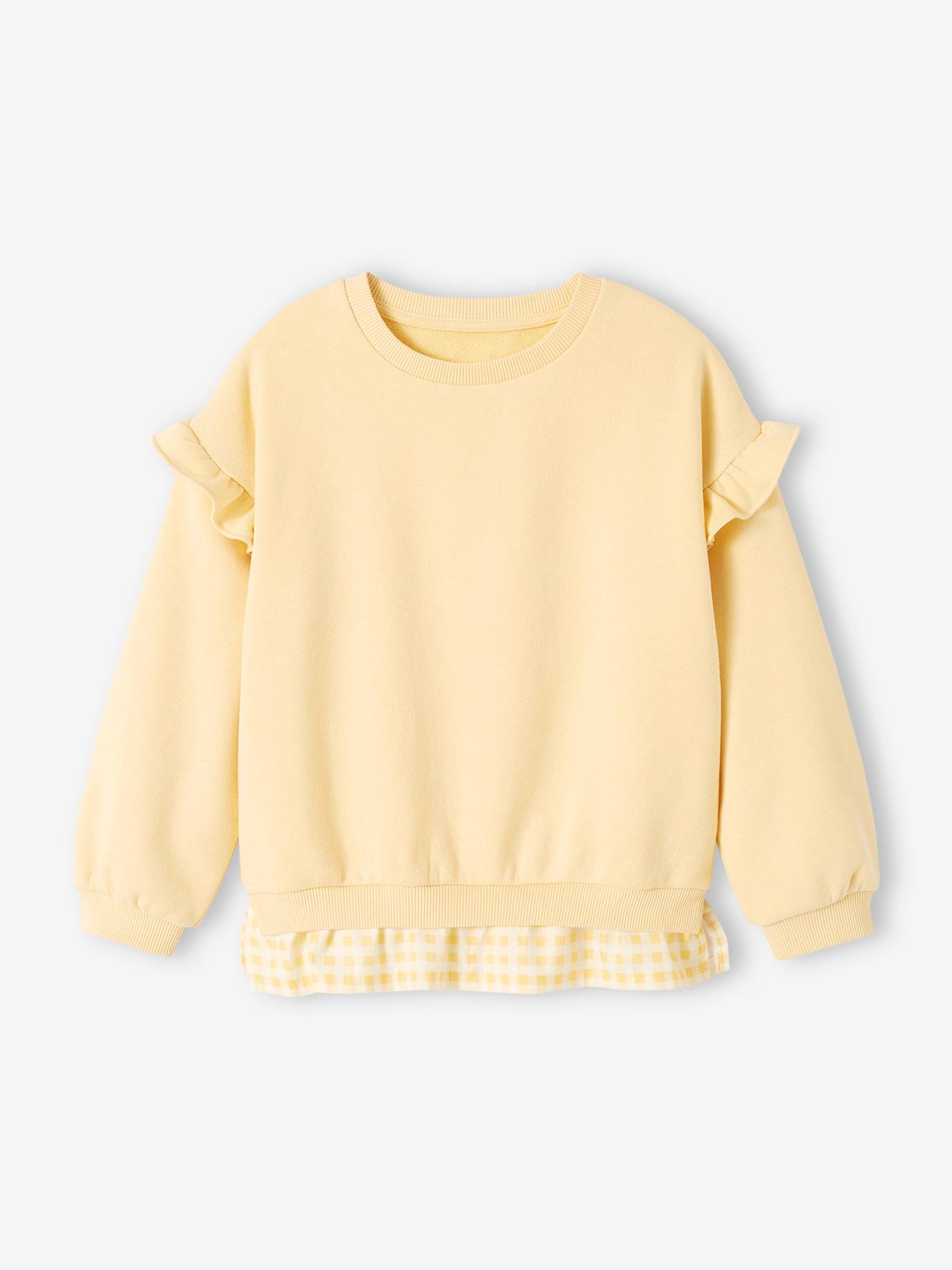 Dual Fabric Sweatshirt with Ruffles for Girls pastel yellow