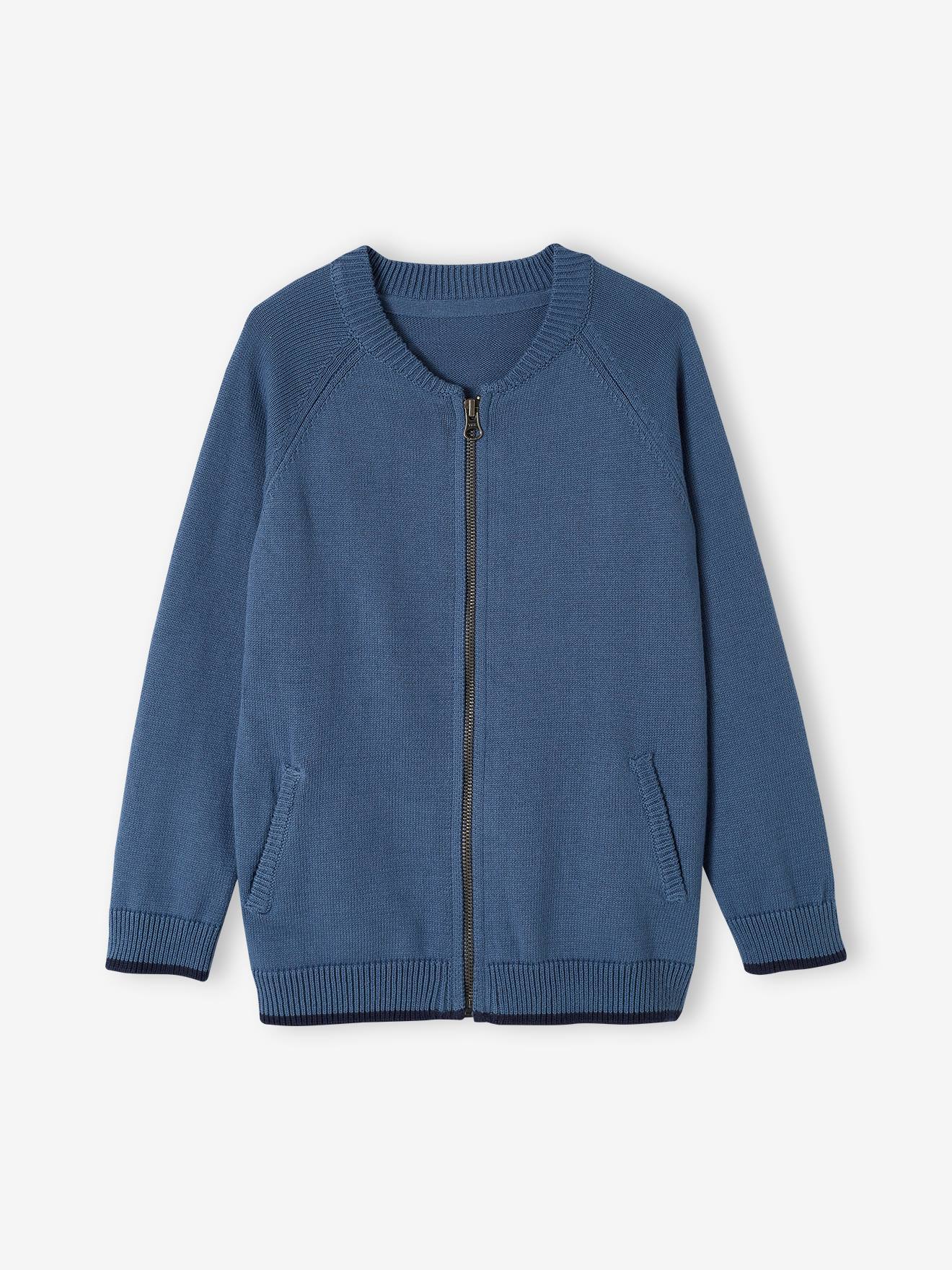 Zipped Varsity Jacket for Boys grey blue