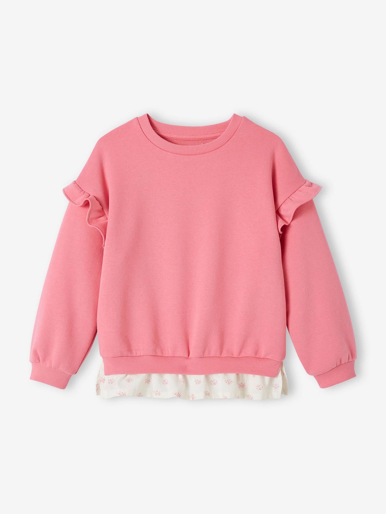 Dual Fabric Sweatshirt with Ruffles for Girls sweet pink