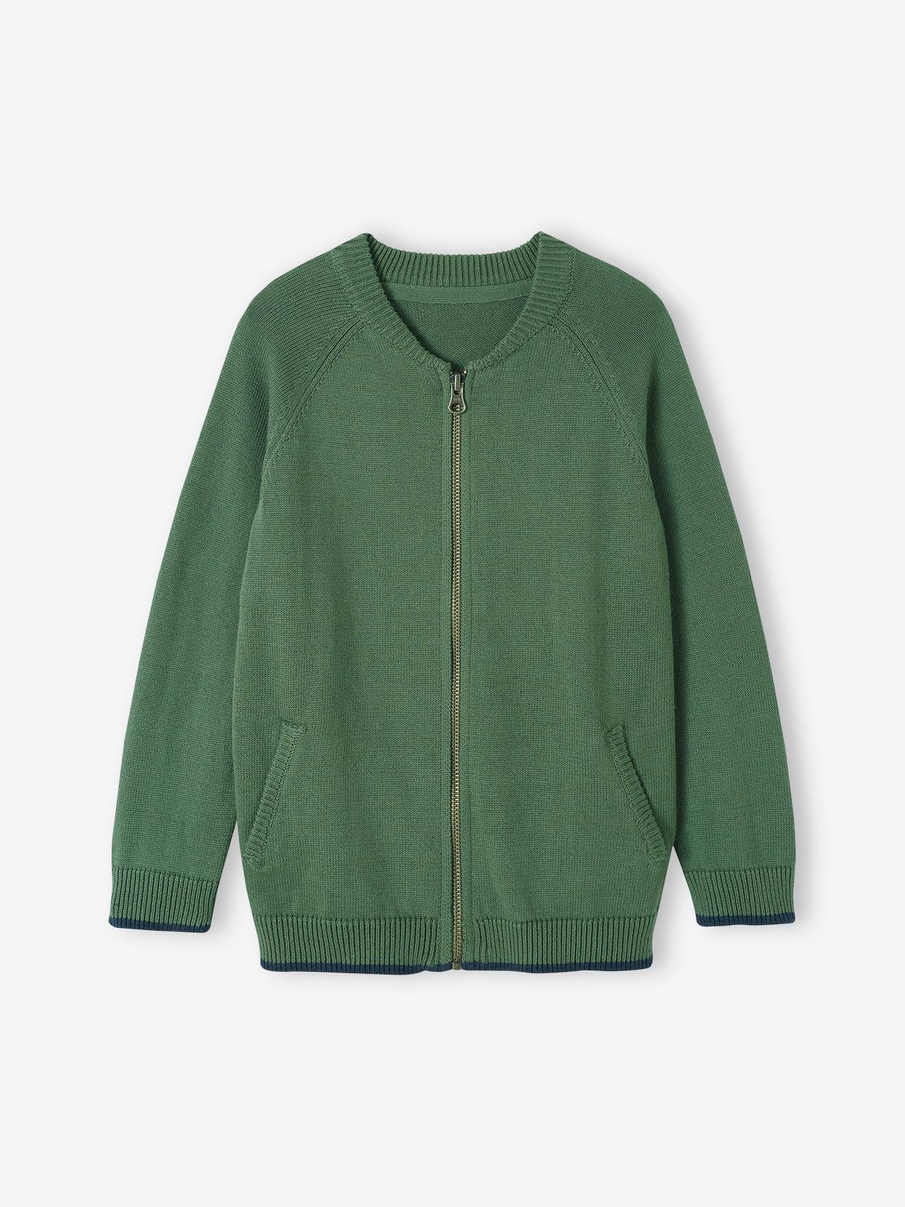 Zipped Varsity Jacket for Boys sage green
