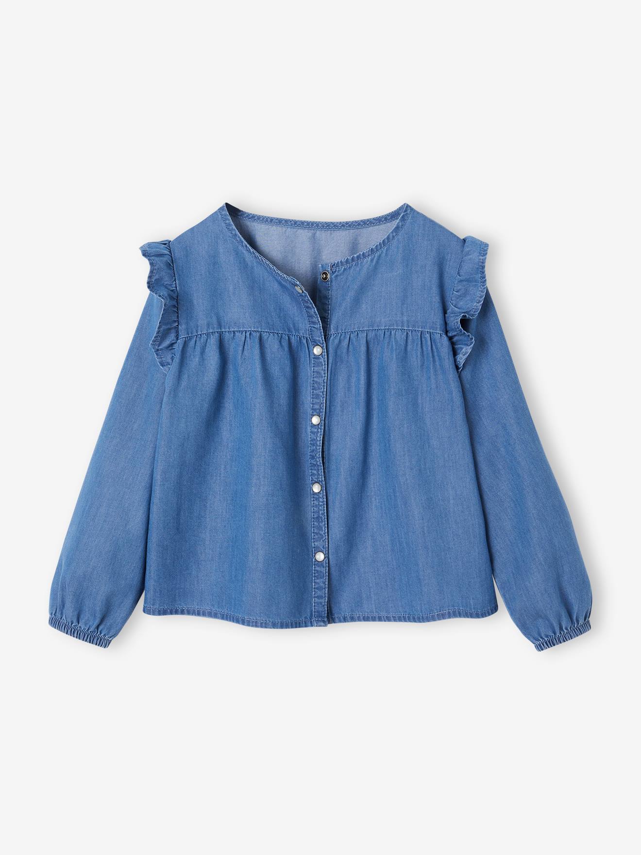 Denim Shirt with Ruffles