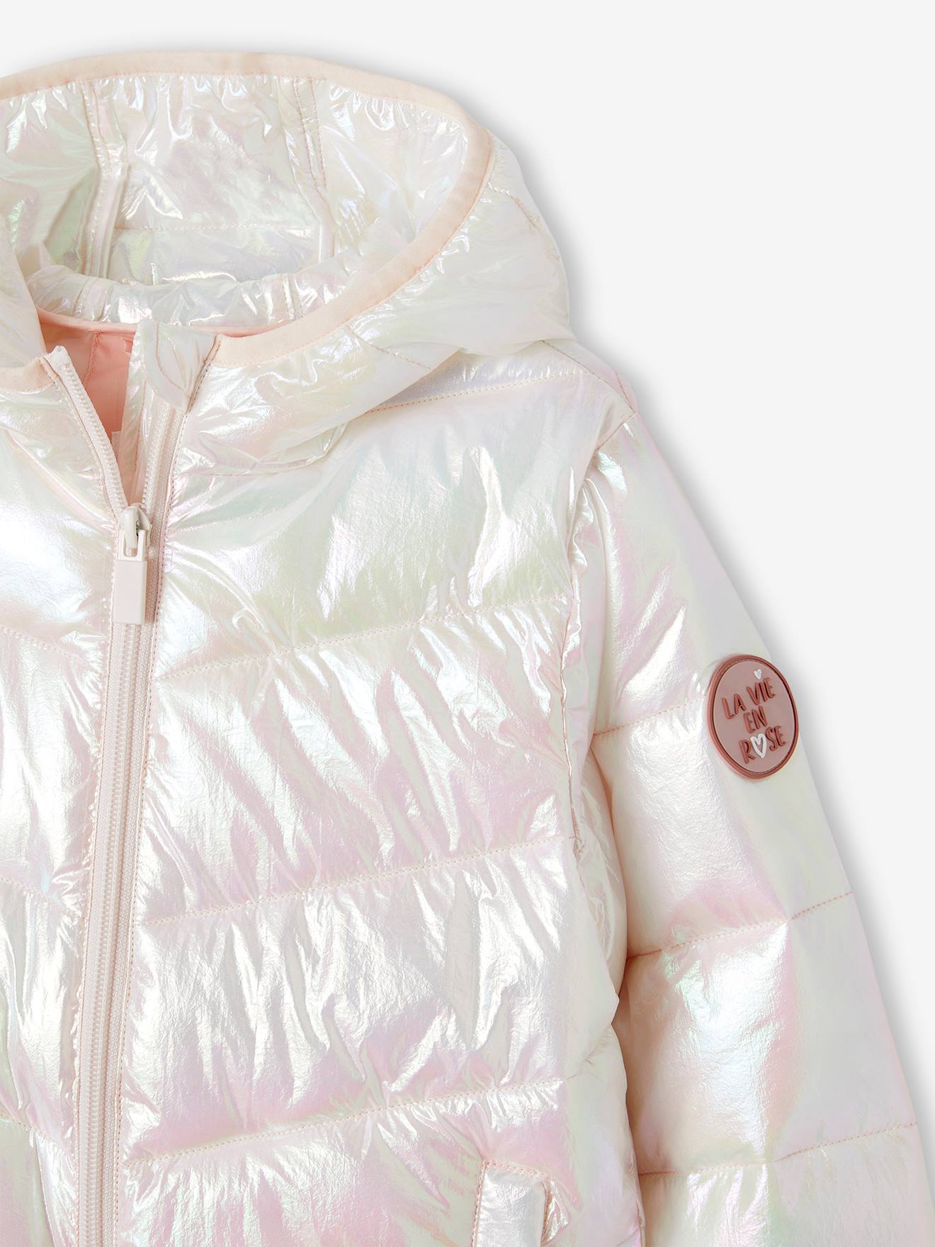 Lightweight Jacket with Shiny Iridescent Effect, for Girls - ecru