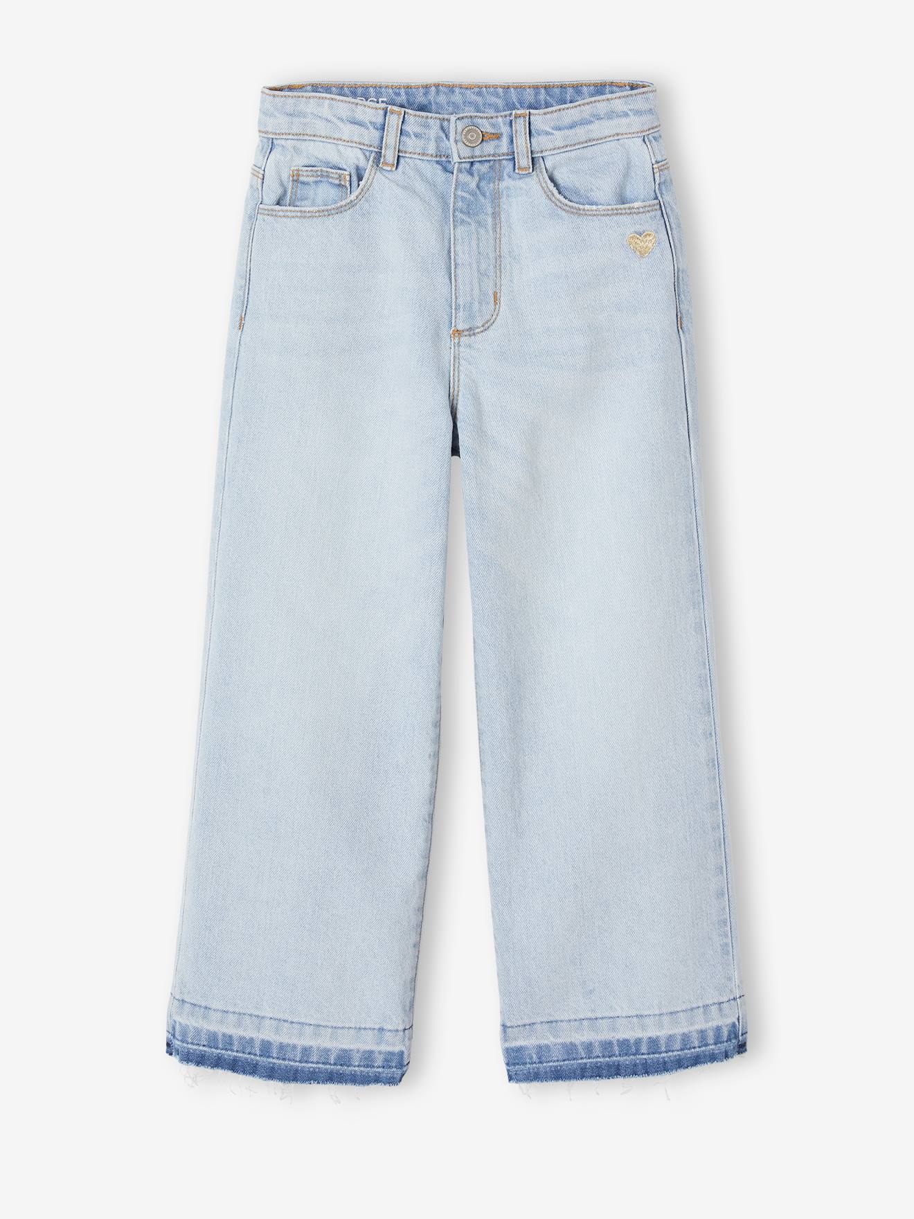 Wide-Leg Jeans, Frayed Hems, for Girls sky blue