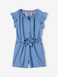 Girls-Jumpsuit in Lightweight Denim, Ruffles on the Sleeves, for Girls