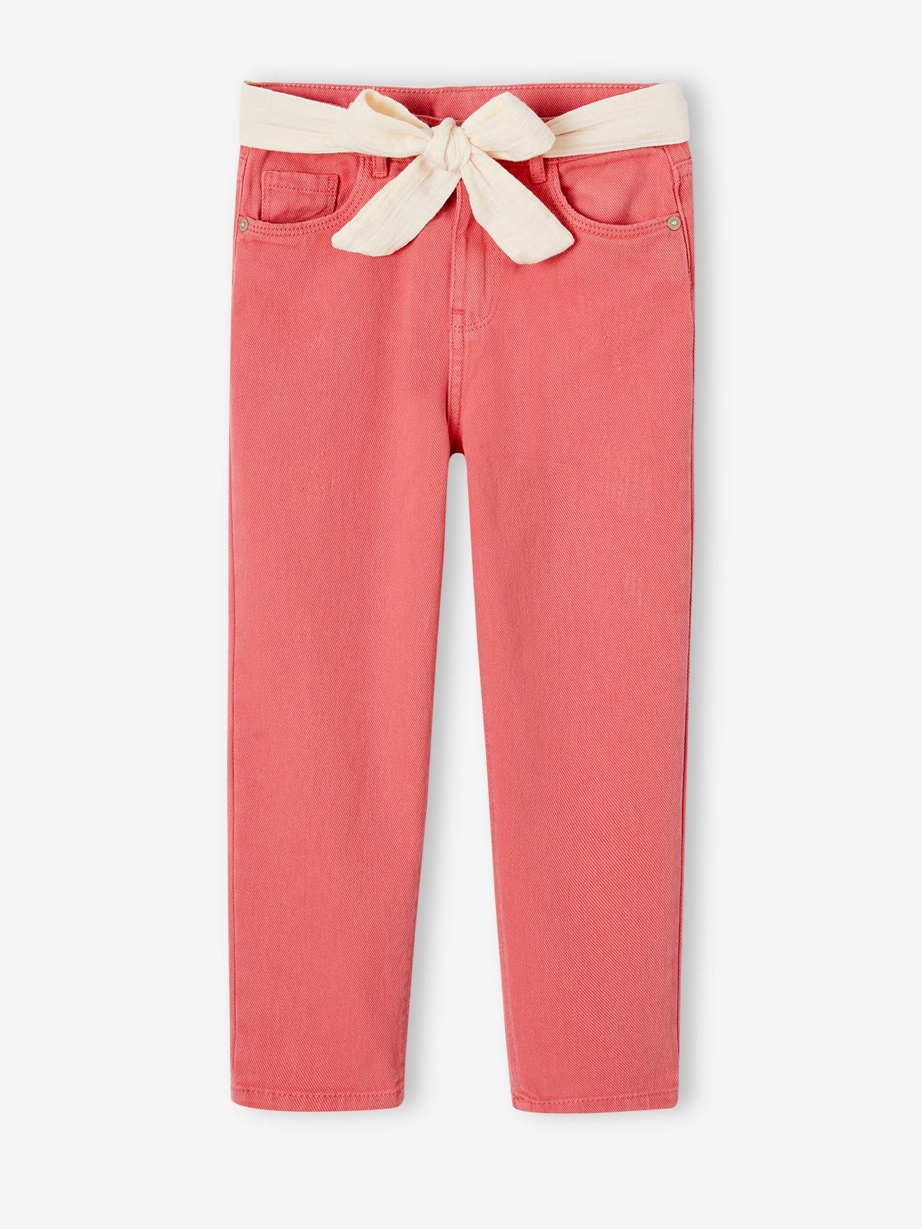 Mom Fit Trousers with Scarf Belt in Cotton Gauze