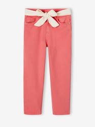 "Mom Fit" Trousers with Scarf Belt in Cotton Gauze for Girls