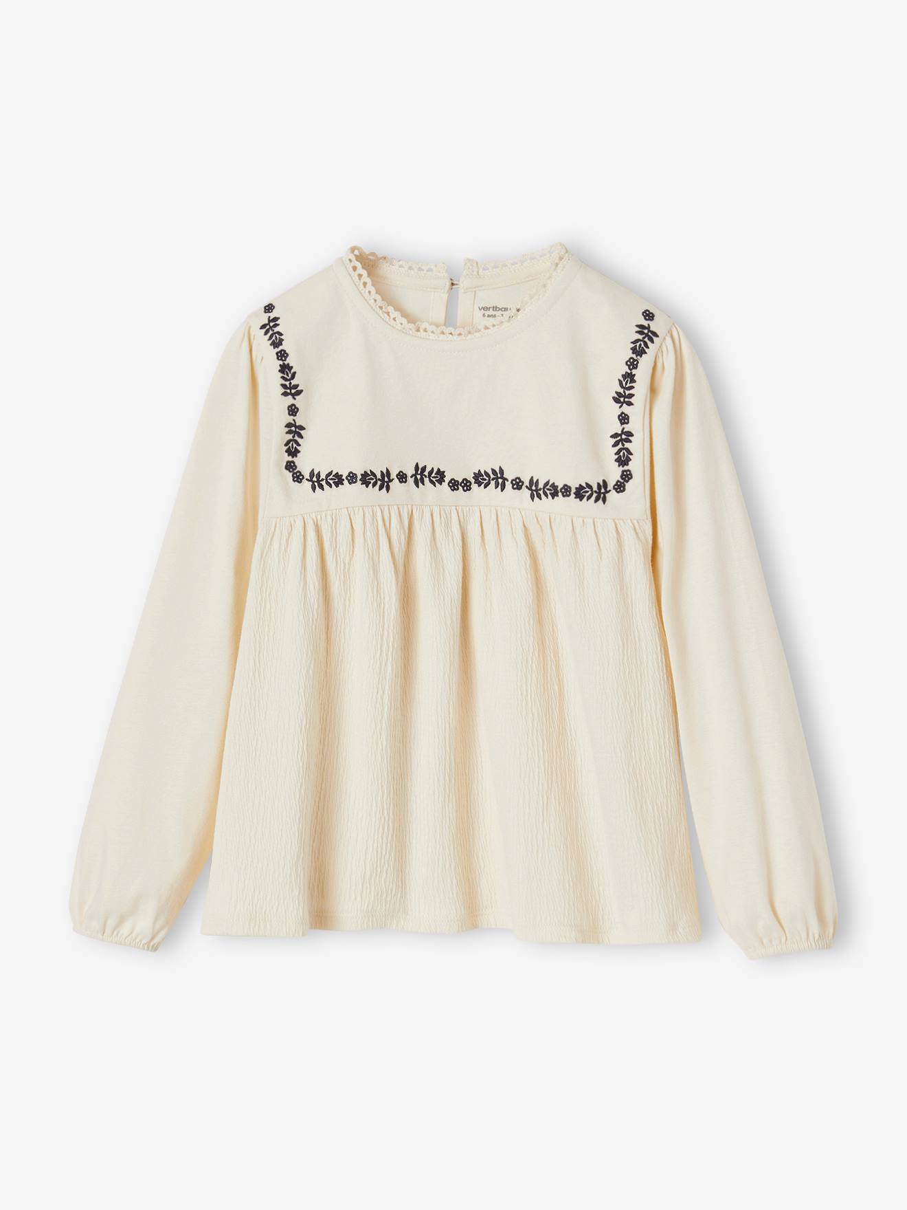 Blouse-Like Top with Embroidered Flowers, for Girls vanilla