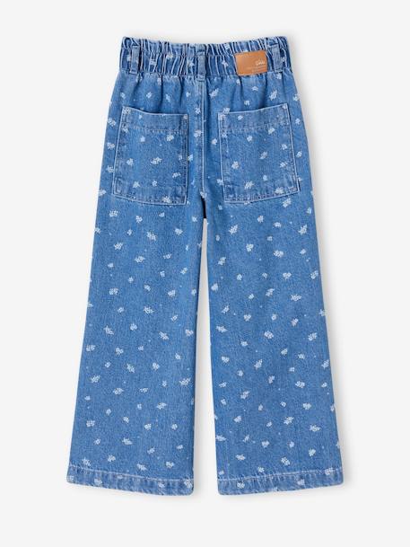 Wide-Leg Paperbag Jeans with Flower Motifs for Girls stone 