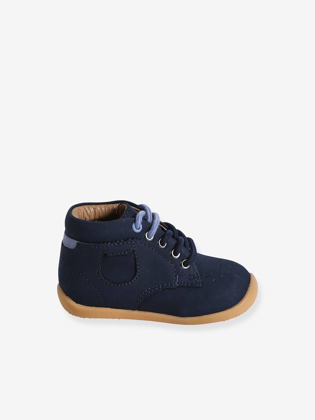 Lace Up Soft Leather Ankle Boots for Babies Designed for First Steps navy blue