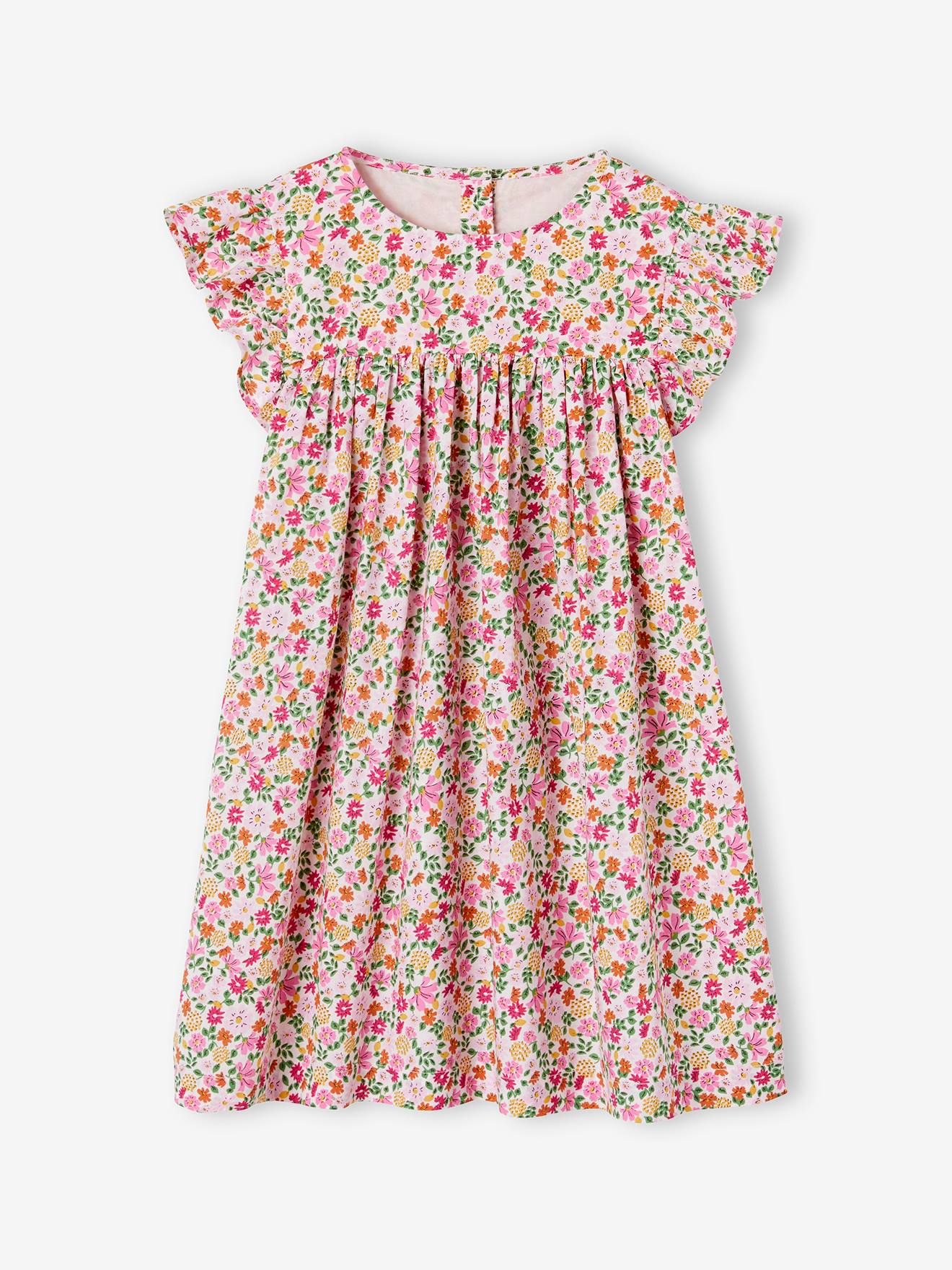 Ruffled, Short Sleeve Dress with Prints, for Girls pale pink