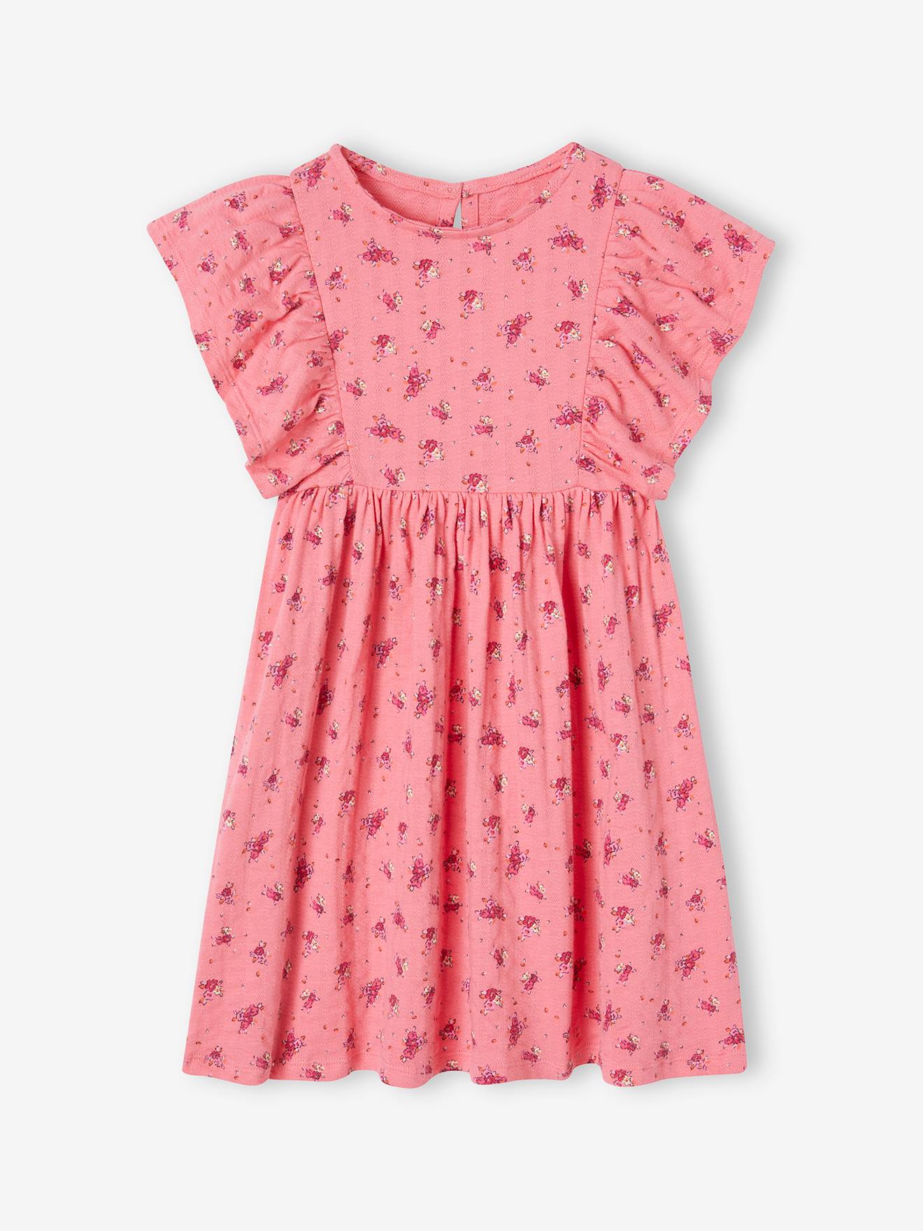 Floral Dress in Jersey Knit with Relief, for Girls sweet pink