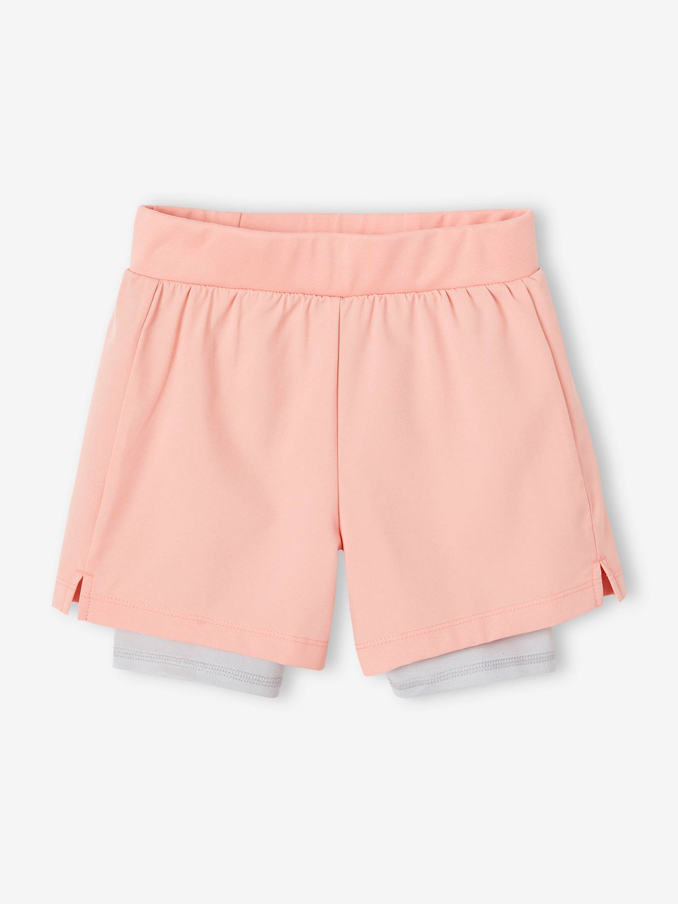 2-in-1 Sports Shorts in Techno Fabric, for Girls coral