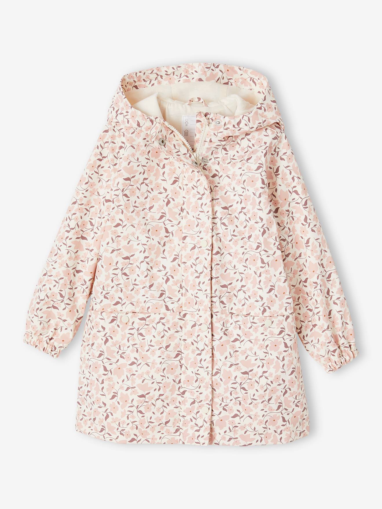 Floral Raincoat with Hood, for Girls ecru