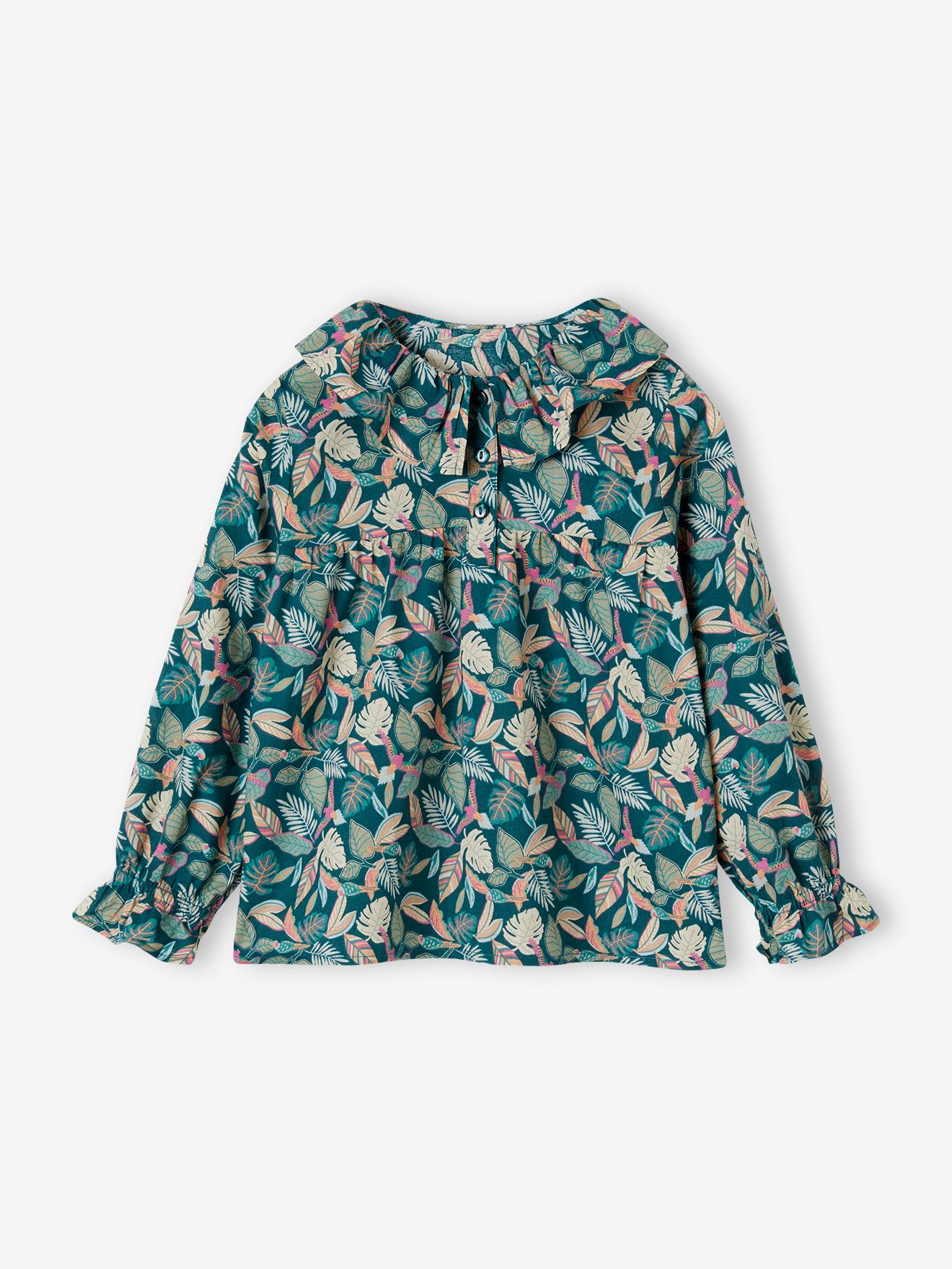 Blouse with Floral Print, for Girls fir green