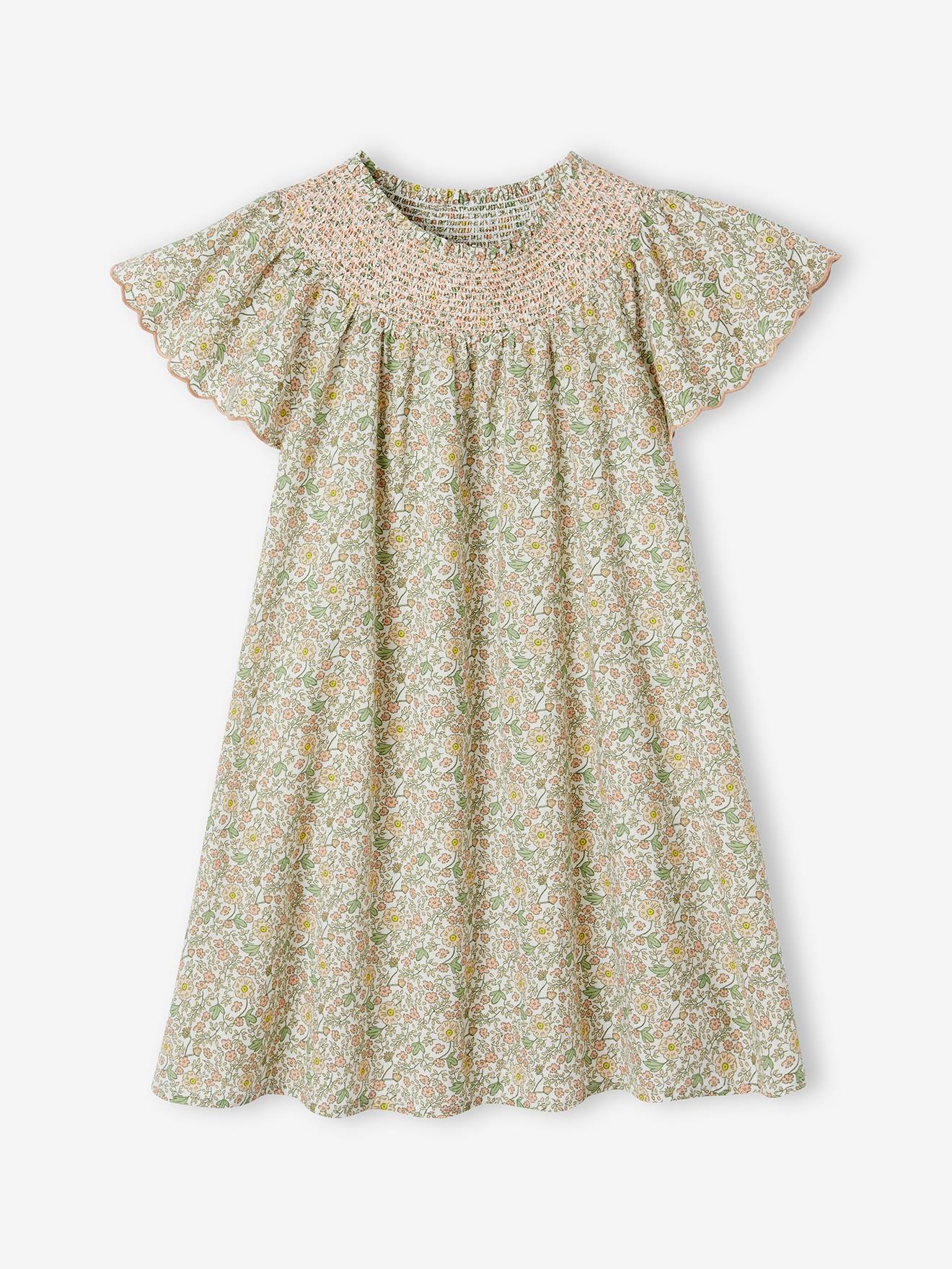 Floral Smocked Dress with Butterfly Sleeves