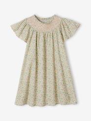 -Floral Smocked Dress with Butterfly Sleeves, for Girls