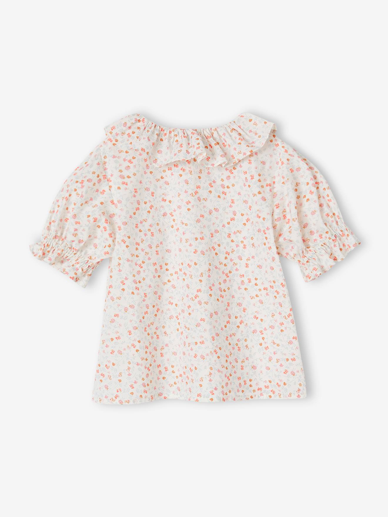 Blouse in Cotton Gauze with Frilled Collar, for Girls ecru
