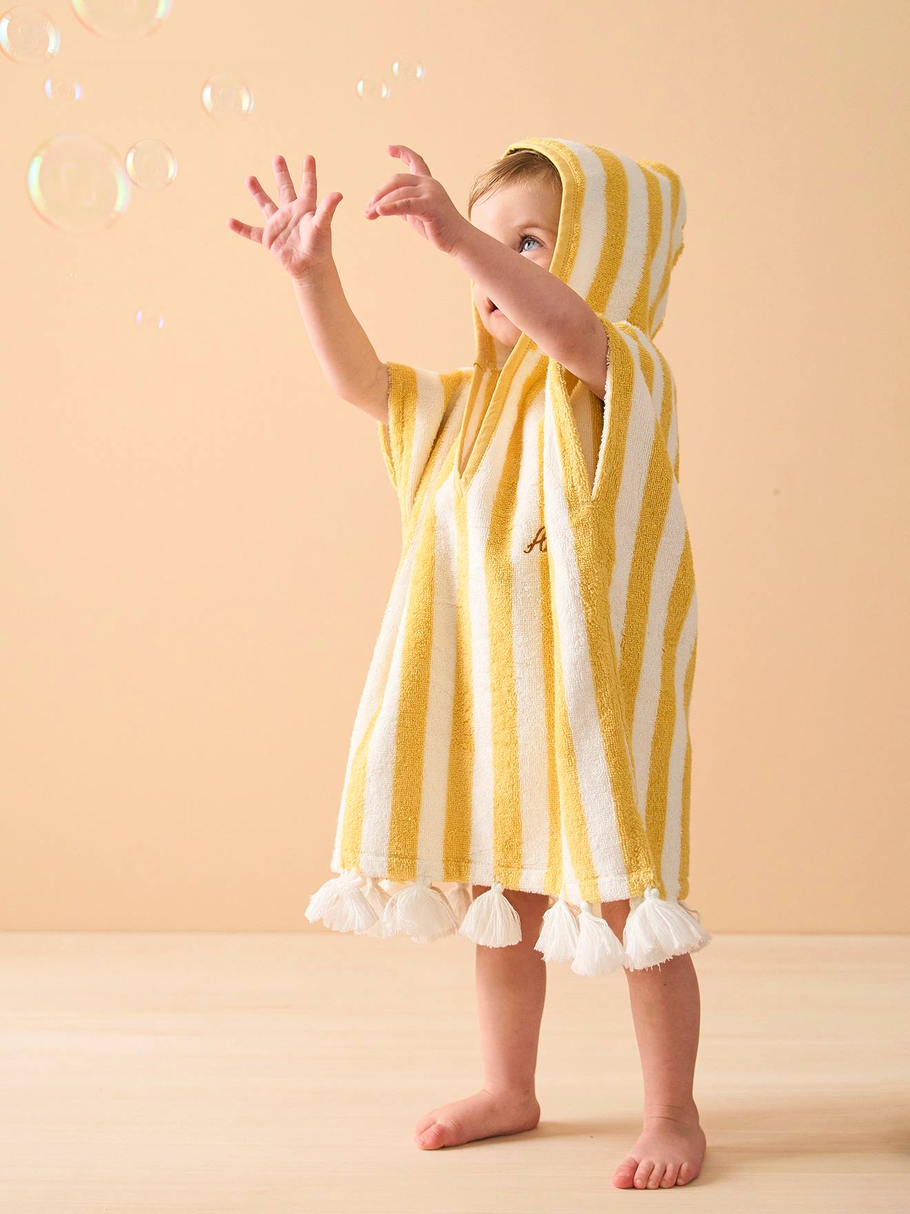 Striped Bathing Poncho for Babies striped yellow