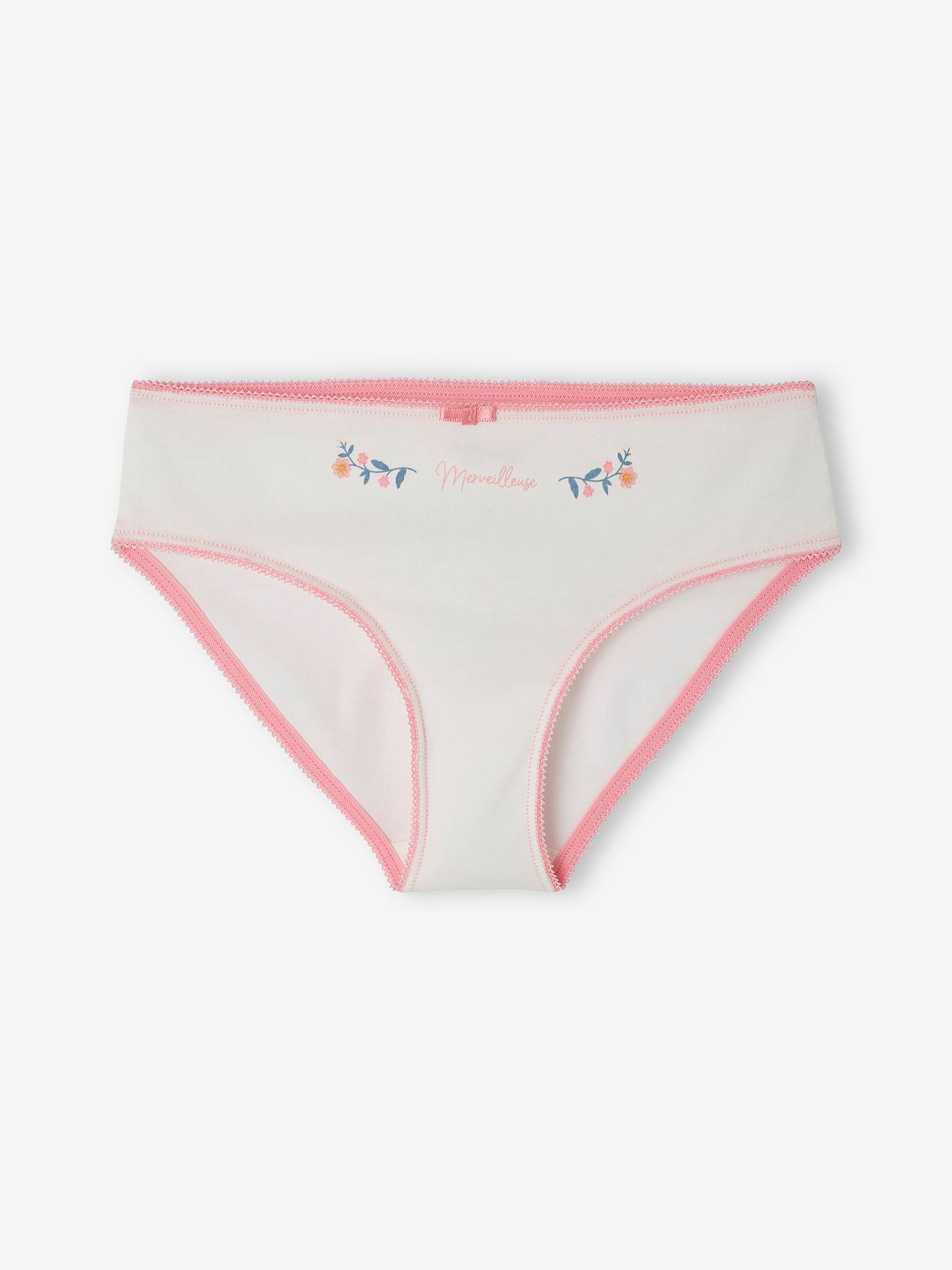 Pack of 5 Briefs in Organic Cotton, Hearts & Unicorns, for Girls