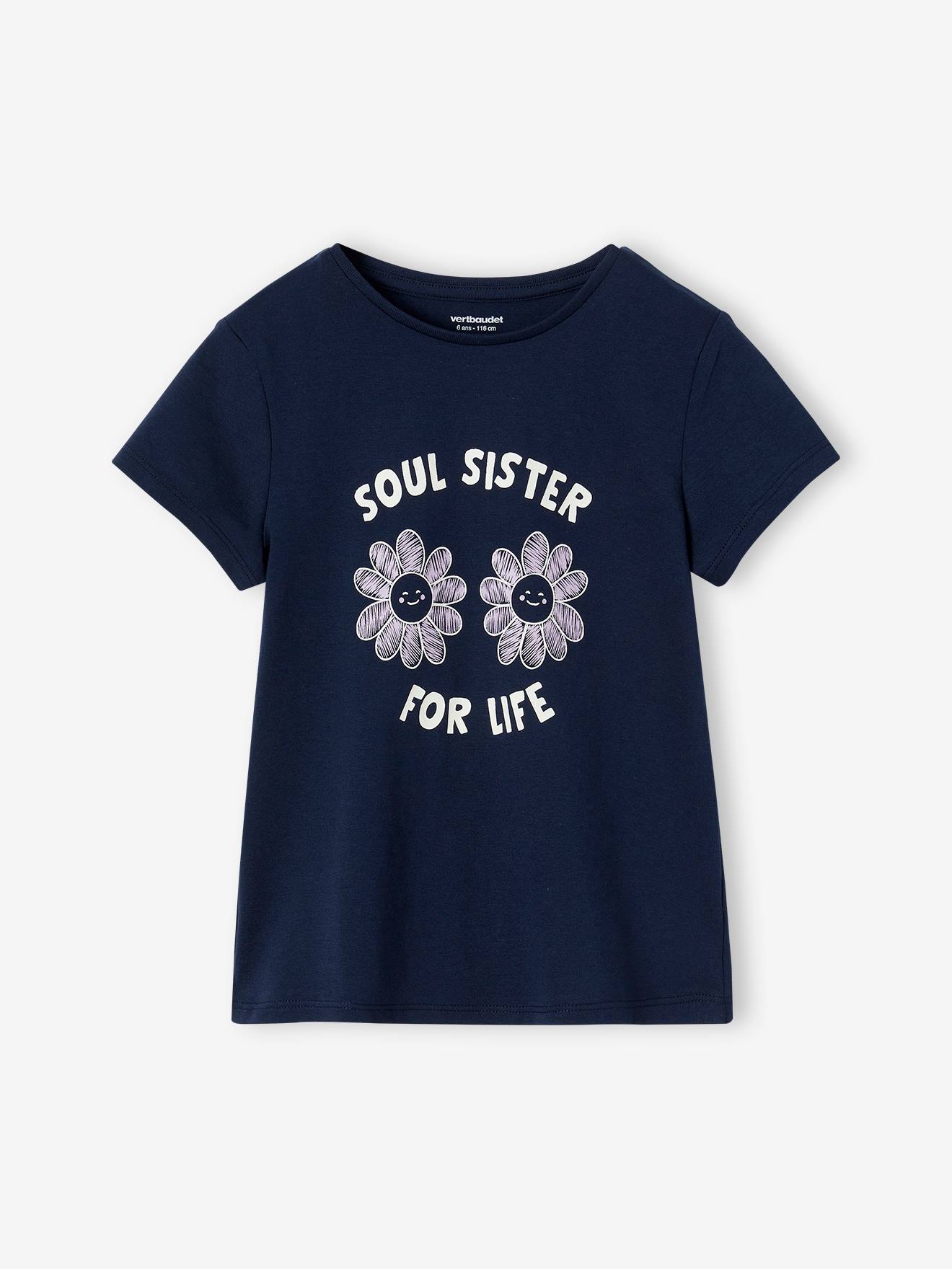 T-Shirt with Message, for Girls navy blue