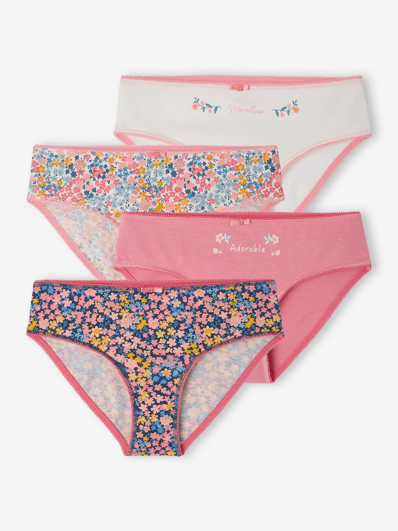 Pack of 4 Magnolia Briefs in Organic Cotton, for Girls - peony