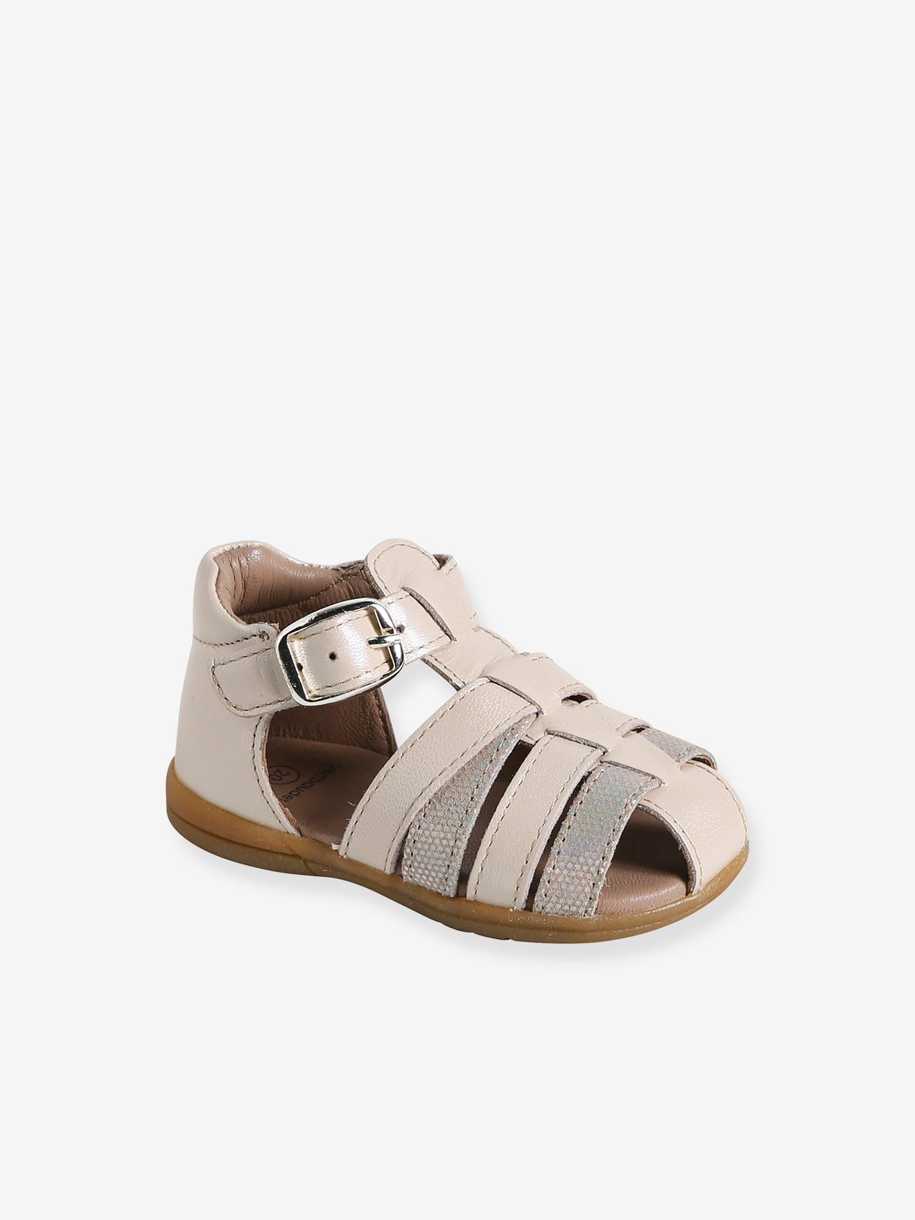 Leather Sandals for Baby Girls, Designed for First Steps iridescent beige