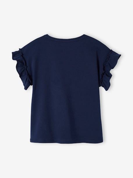 T-Shirt with Iridescent Motif & Short Ruffled Sleeves for Girls ecru+mauve+navy blue+pale yellow 