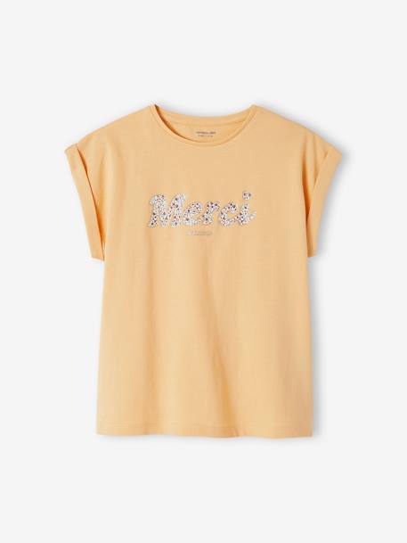 T-Shirt with Message in Flower Motifs for Girls ecru+pale yellow+sky blue 