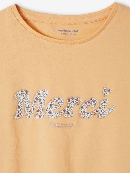 T-Shirt with Message in Flower Motifs for Girls coral+ecru+pale yellow+sky blue 