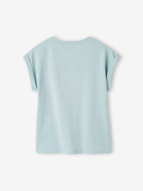 T-Shirt with Message in Flower Motifs for Girls coral+ecru+pale yellow+sky blue 