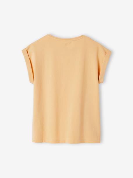 T-Shirt with Message in Flower Motifs for Girls coral+ecru+pale yellow+sky blue 