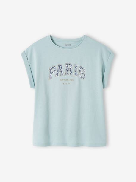 T-Shirt with Message in Flower Motifs for Girls ecru+pale yellow+sky blue 