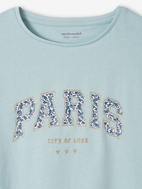 T-Shirt with Message in Flower Motifs for Girls coral+ecru+pale yellow+sky blue 