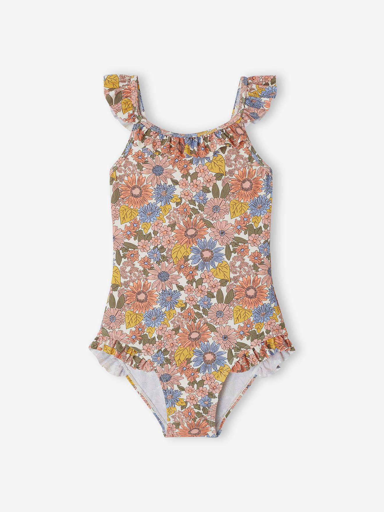 Floral Swimsuit for Girls ecru