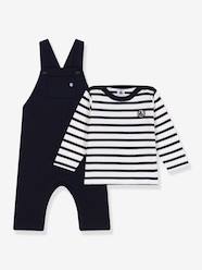 Baby-Outfits-Dungarees & Sailor-Like Top Combo by PETIT BATEAU