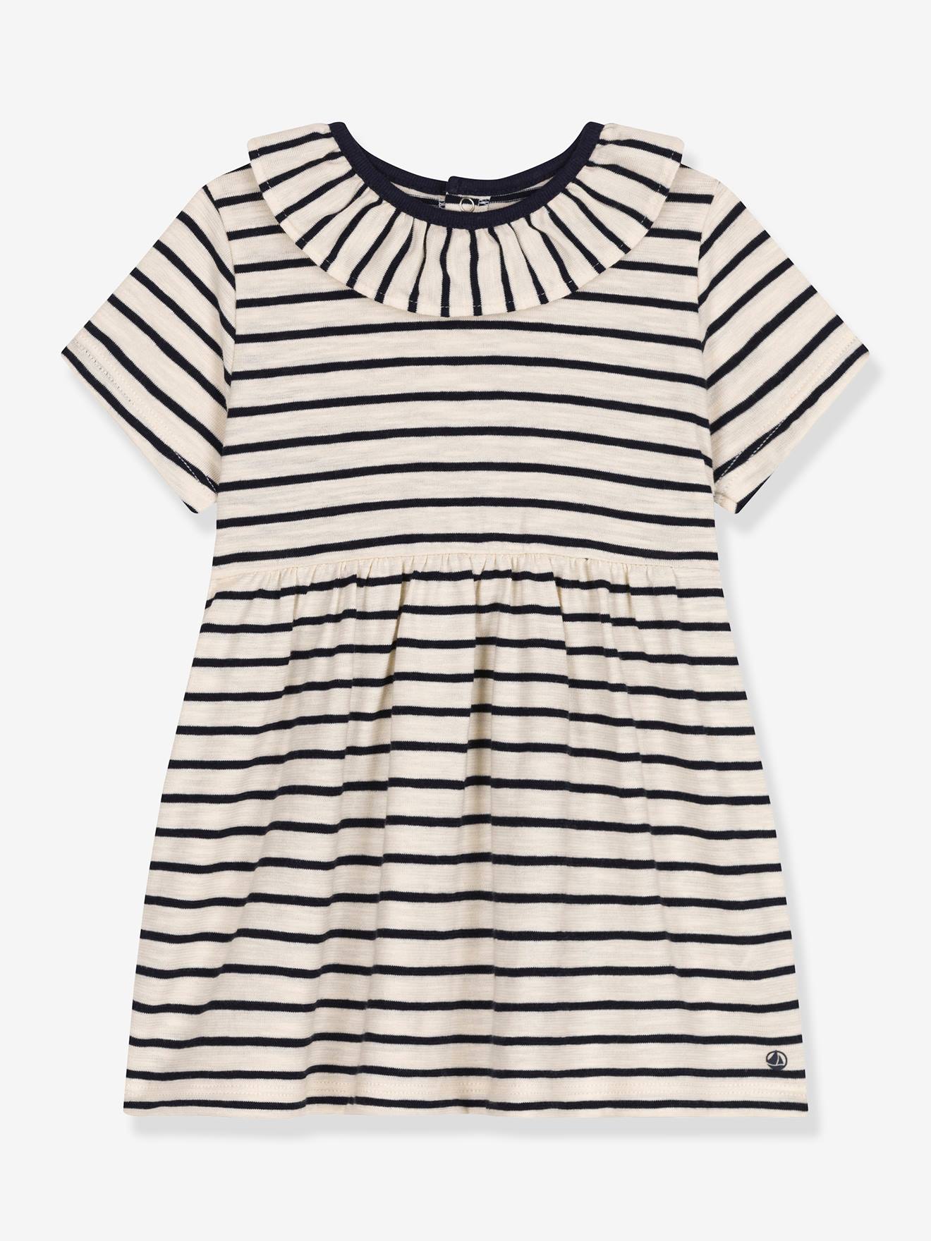 Striped Dress for Babies by PETIT BATEAU marl beige